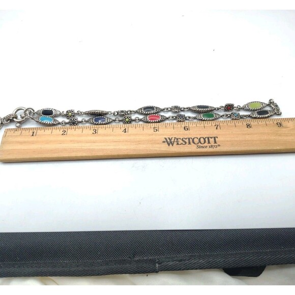 Sterling Silver 18" Necklace 63g Southwestern Enamel Bead 8.6mm Toggle Pendant - Picture 13 of 16